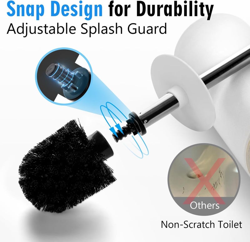Viosuniu Matt White Ceramic Toilet Brush and Holder Set, Durable Bristles Non Scratch Toilet, Long Stainless Steel Handle, Freestanding Toilet Bowl Cleaners Brush, Scrubber Brush for Toilet - Image 2